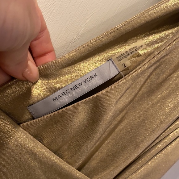Andrew Marc Ruched Gold V-Neck Sheath Dress Size 2 - Picture 10 of 12